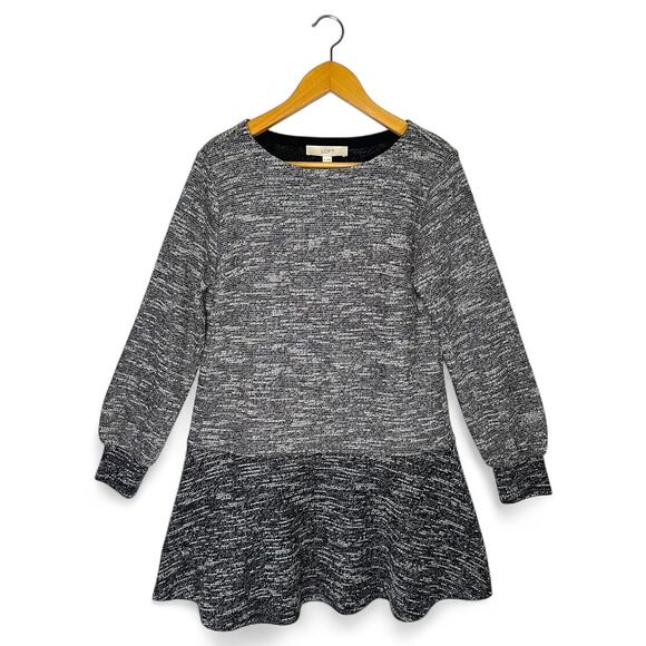 Ann Taylor LOFT Long Sleeve Tweed Drop Waist Dress M Gray Balloon Sleeve A-Line - Picture 2 of 10